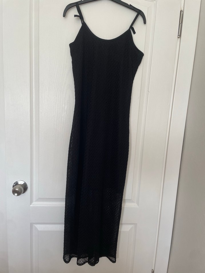 Siyah Uzun V Yaka Drapeli Kadın Elbise - Görsel 2