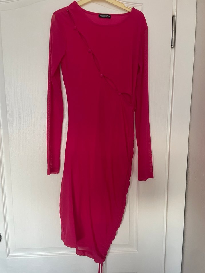 Pembe Drapeli Uzun Kollu Midi Elbise - Görsel 2