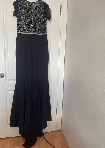 Siyah Drapeli V Yaka Uzun Abiye Elbise - Görsel 4