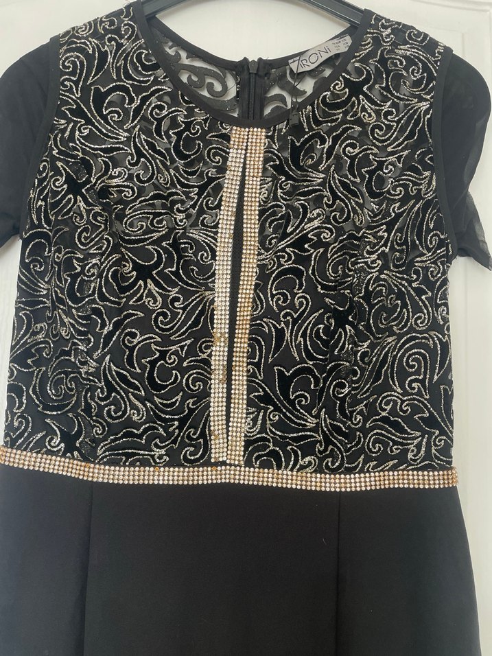 Siyah Drapeli V Yaka Uzun Abiye Elbise - Görsel 2