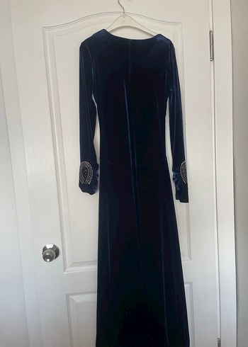 Boncuk İşlemeli Lacivert Uzun Kollu Abiye Elbise - Görsel 3