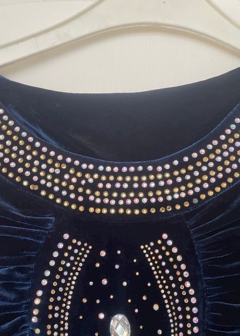 Boncuk İşlemeli Lacivert Uzun Kollu Abiye Elbise - Görsel 2