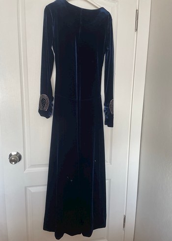 Boncuk İşlemeli Lacivert Uzun Kollu Abiye Elbise - Görsel 4