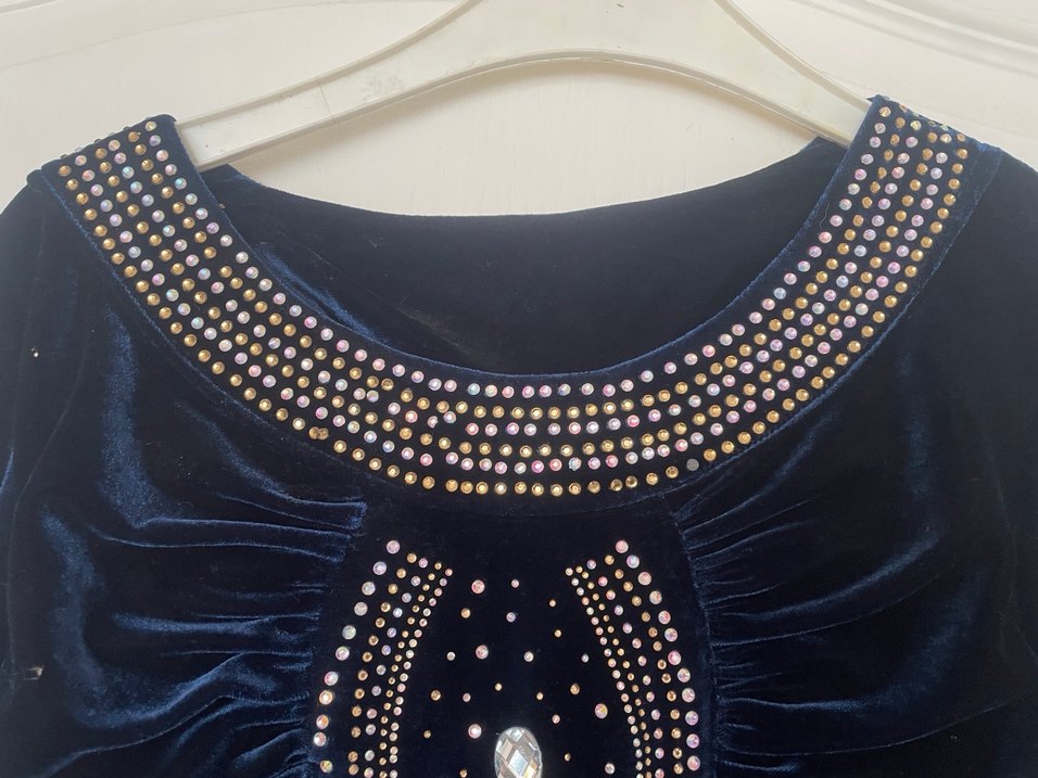 Boncuk İşlemeli Lacivert Uzun Kollu Abiye Elbise - Görsel 2