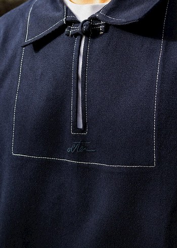 Erkek Lacivert Denim Düğmeli Uzun Kollu Sweatshirt - Görsel 2