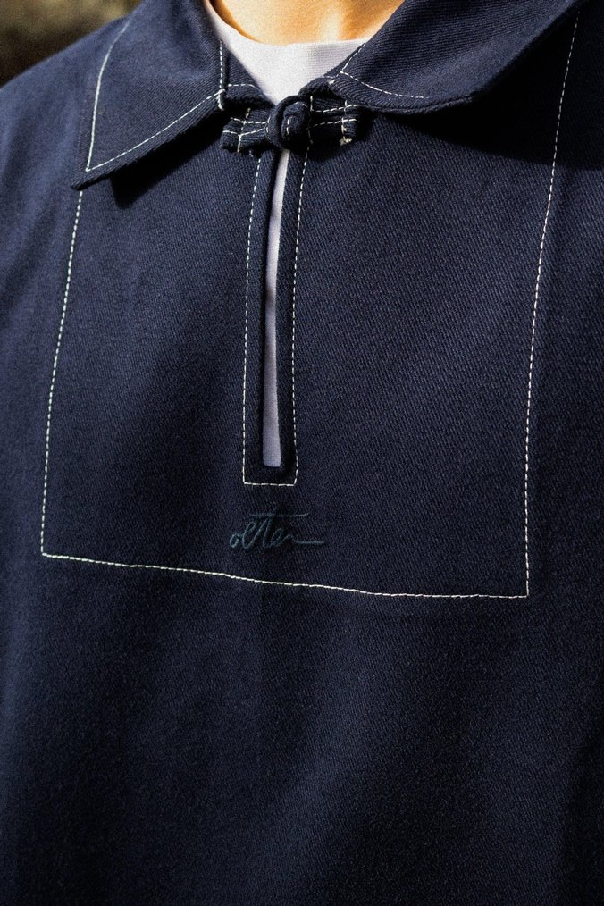 Erkek Lacivert Denim Düğmeli Uzun Kollu Sweatshirt - Görsel 2