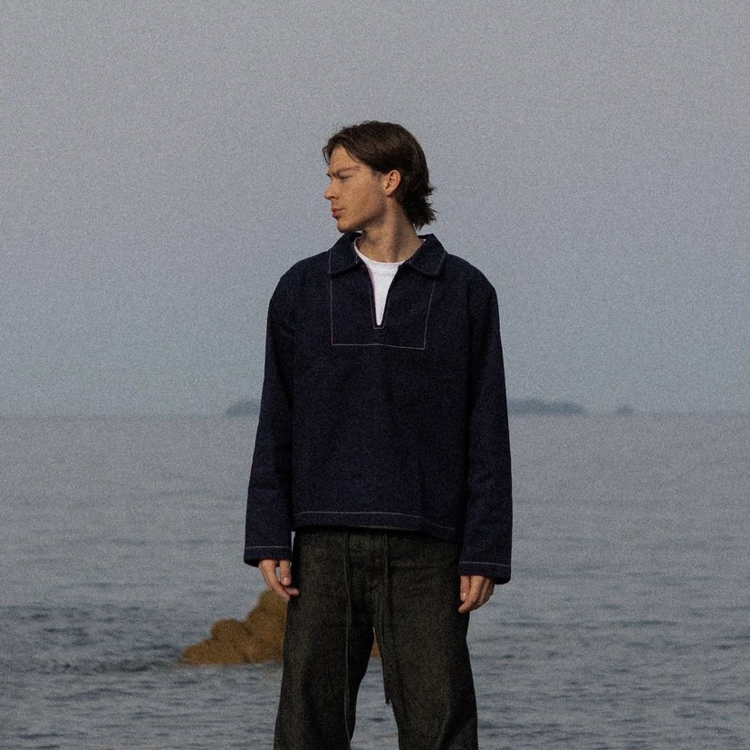 Erkek Lacivert Denim Düğmeli Uzun Kollu Sweatshirt - Görsel 4