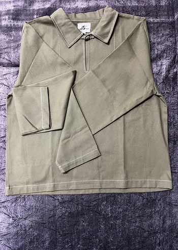 Erkek Khaki Keten Yarım Fermuarlı Gömlek - Görsel 4