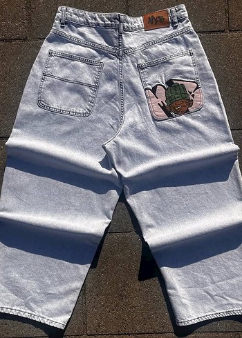 Siyah Baskılı Rahat Kesim Kadın Denim Pantolon - Görsel 3