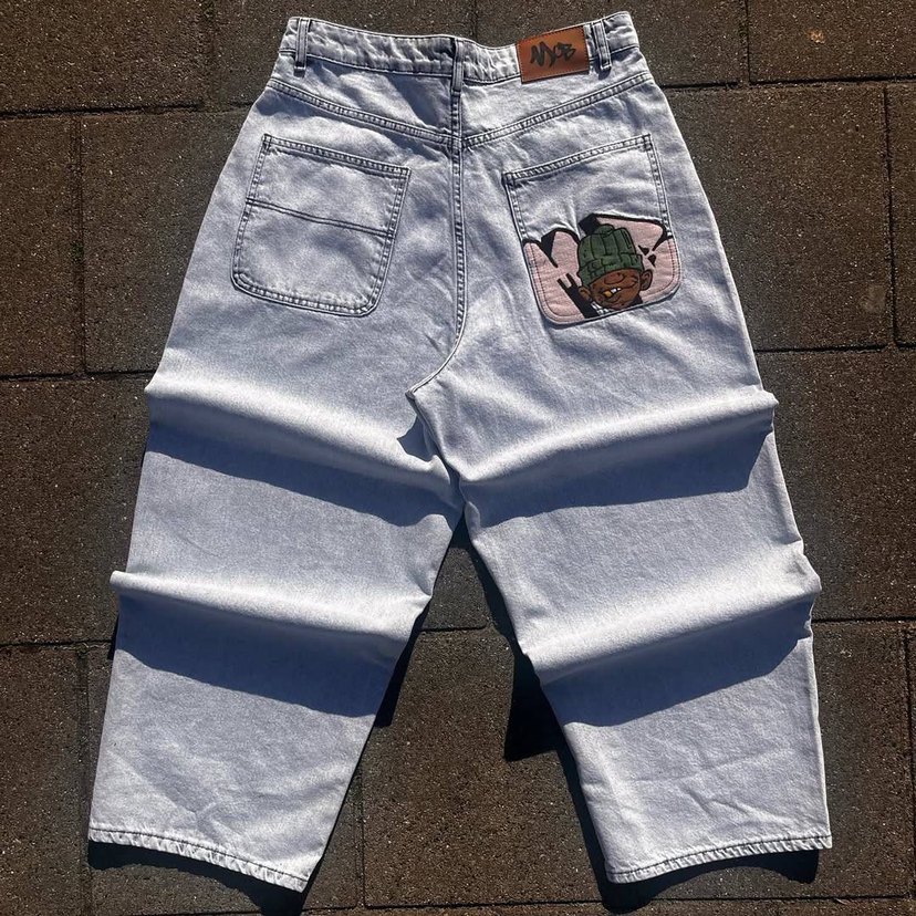 Siyah Baskılı Rahat Kesim Kadın Denim Pantolon - Görsel 3