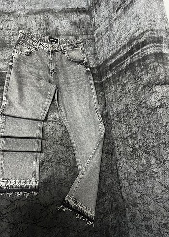 Gri Kadın Kot Pantolon, Kemerli, Midi Boy - Görsel 7