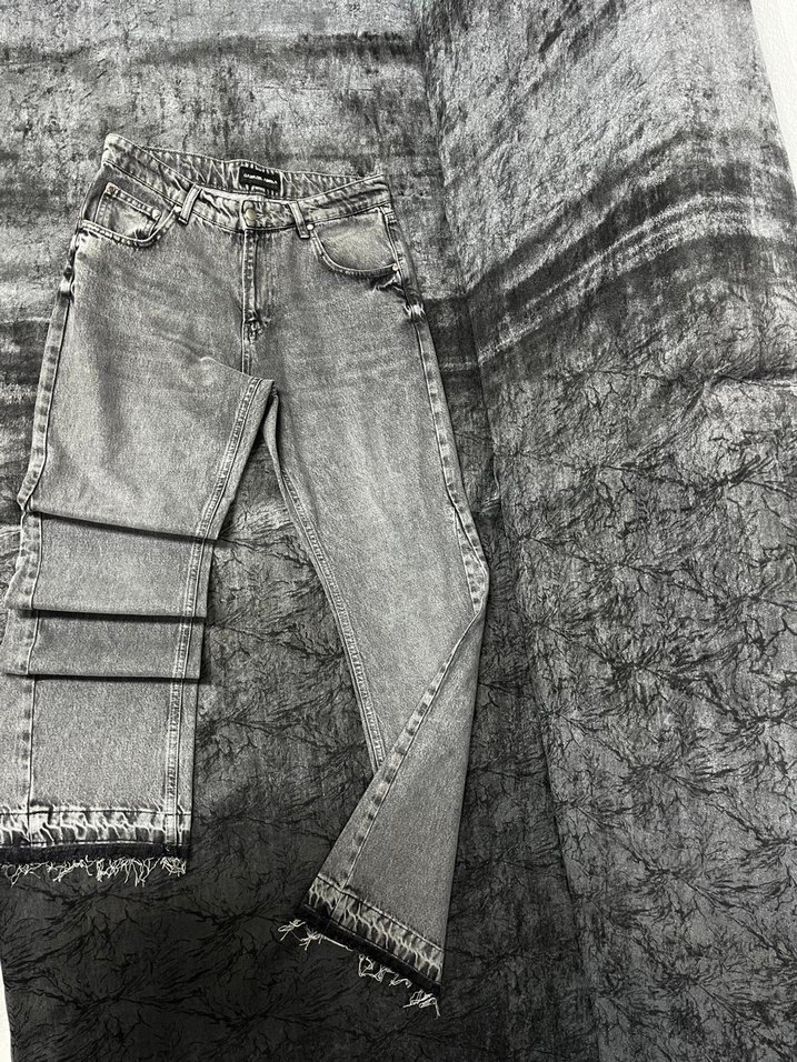 Gri Kadın Kot Pantolon, Kemerli, Midi Boy - Görsel 2