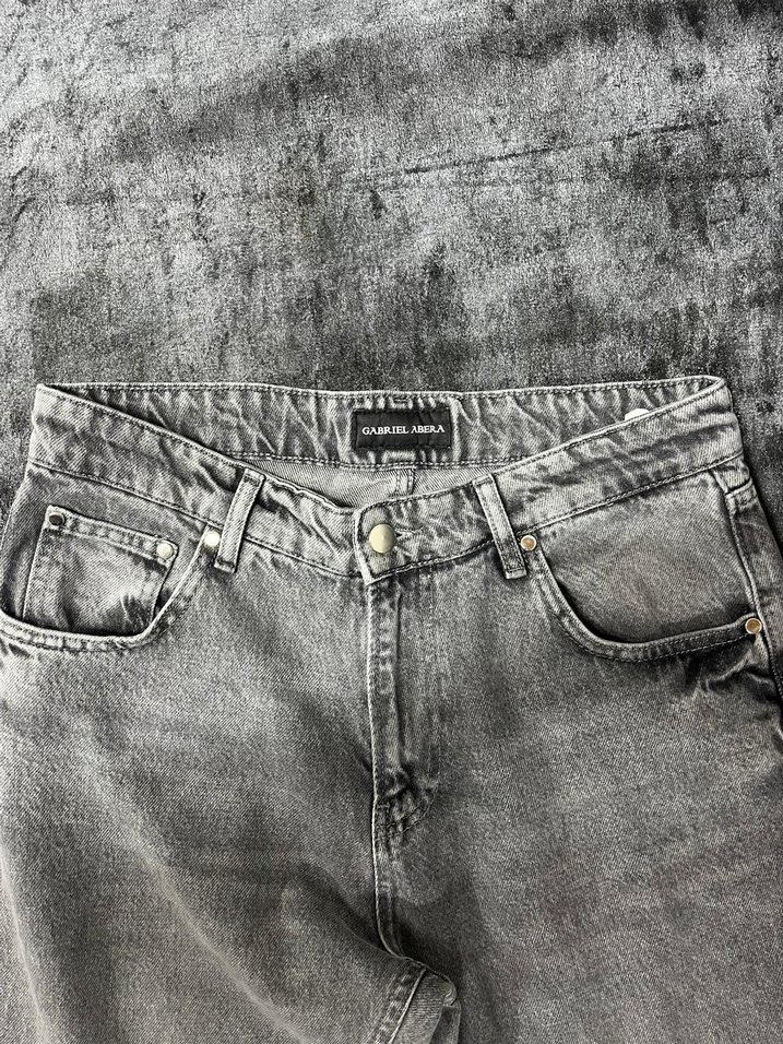 Gri Kadın Kot Pantolon, Kemerli, Midi Boy - Görsel 5