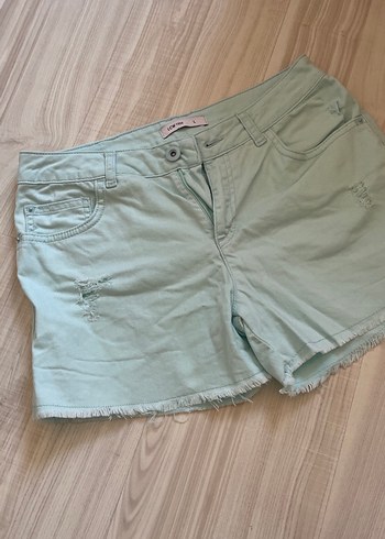 Düğmeli Turkuaz Mini Denim Şort