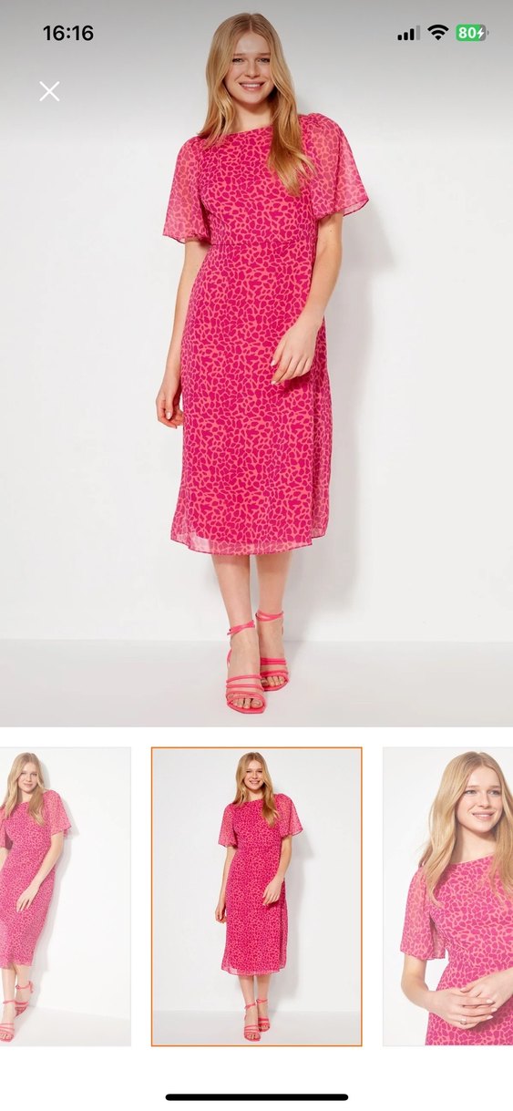 Pembe Midi Salaş Dantel Detaylı Elbise - Görsel 3