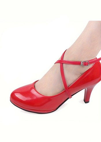 Kırmızı Stiletto Tokalı Kadın Ayakkabı 36 Numara Temiz