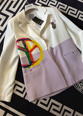 Diğer Pastel Renkli Baskili Mini Kadin Blazer