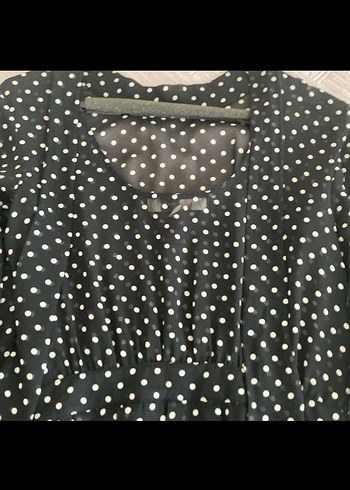 Puantiye Desenli Siyah Midi Elbise - Görsel 6