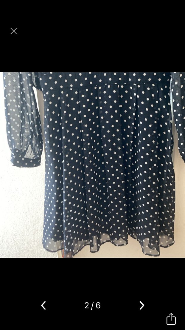 Puantiye Desenli Siyah Midi Elbise - Görsel 2