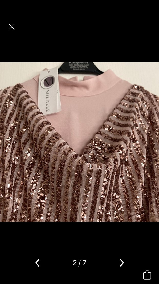 Parlak Pilili V Yakalı Uzun Kadın Elbise - Görsel 2