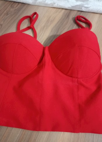 l Beden kırmızı Renk Kırmızı Mini V Yaka Straplez Büstiyer