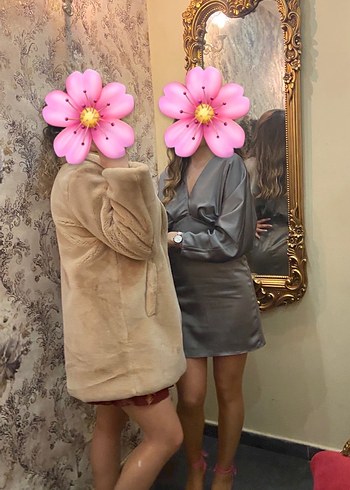 Gri V Yakalı Drapeli Kadın Mini Elbise - Görsel 2