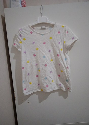 Kız Çocuk Beyaz Yıldız Desenli Tişört - Görsel 2