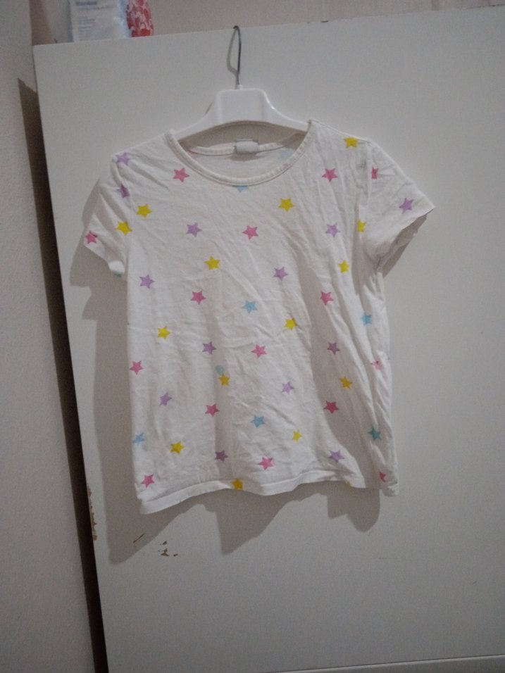 Kız Çocuk Beyaz Yıldız Desenli Tişört - Görsel 2