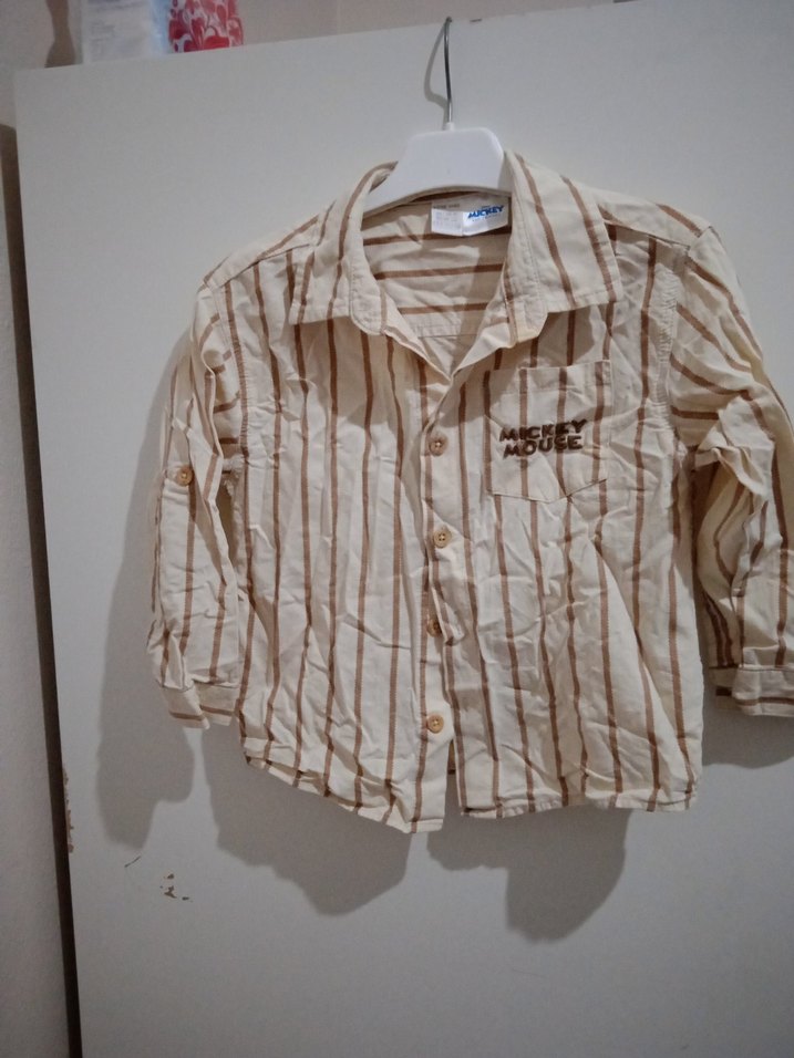 Çizgili Bej Erkek Çocuk Gömlek - Görsel 2