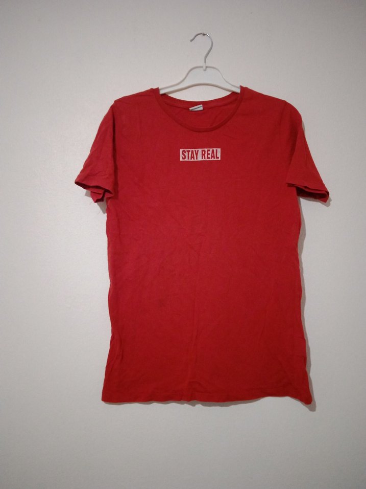 Kırmızı Baskılı Pamuklu erkek Tişört - Görsel 2