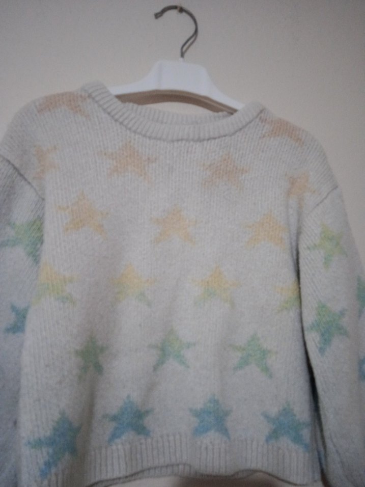 Beyaz Yıldız Desenli Kısa Triko Kazak - Görsel 3