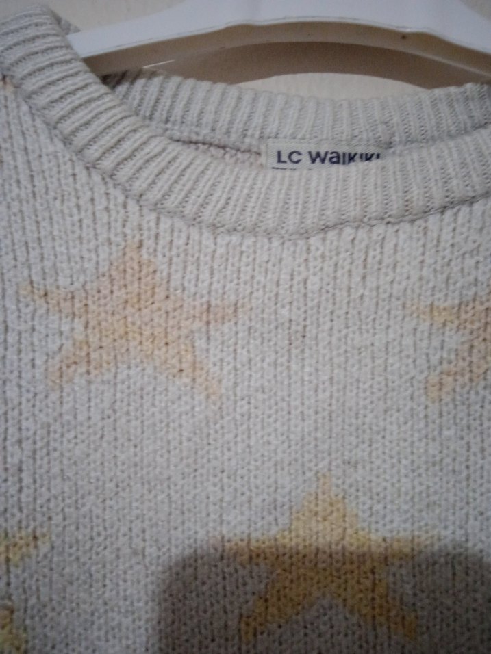 Beyaz Yıldız Desenli Kısa Triko Kazak - Görsel 5