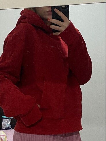 Kapşonlu Kırmızı Sweat