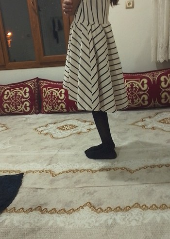 l Beden beyaz Renk Beyaz Zebra Desenli Midi Elbise