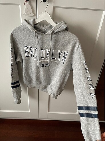 xs Beden gri Renk HM crop sweatshirt