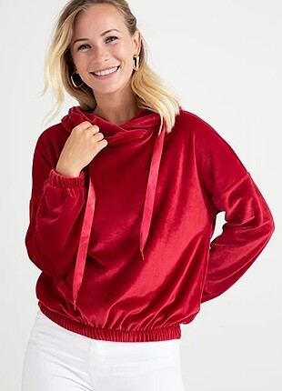 Şal Yaka Kadife Sweat Bordo Renk L Beden