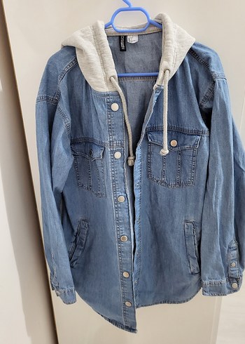 H&M Düğmeli kapüşonlu mavi denim üst