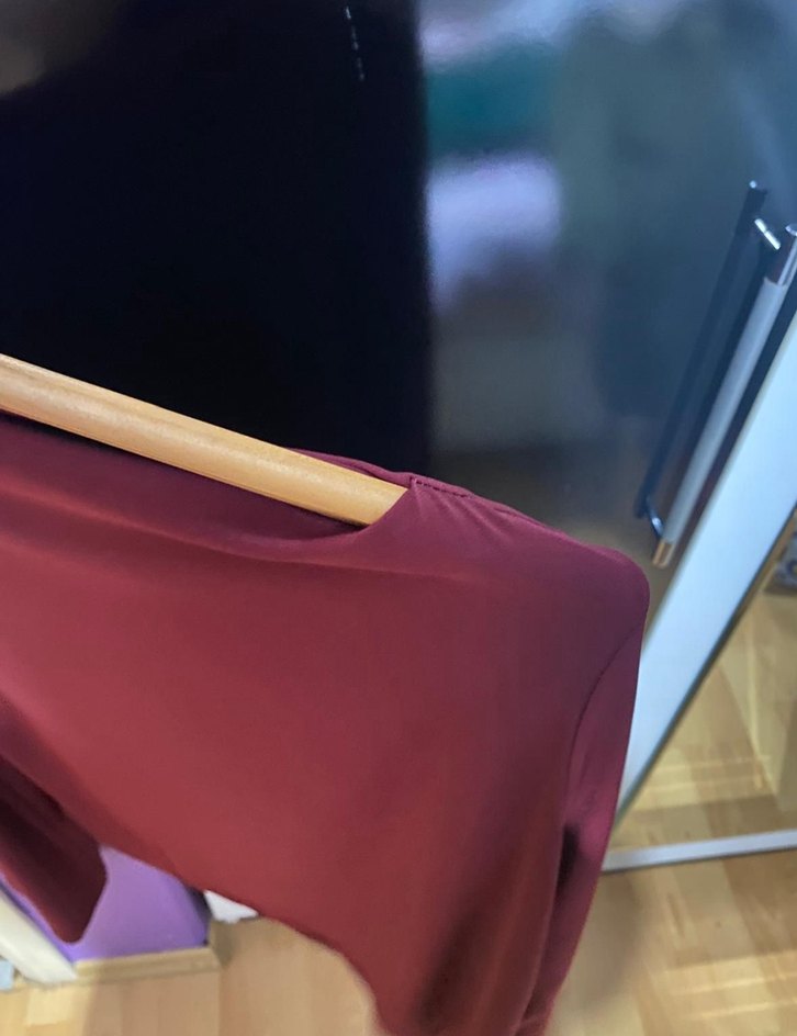 Bordo Drapeli Uzun Kollu Kadın Bluz - Görsel 3