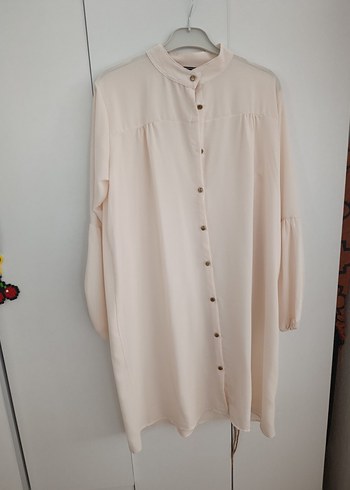 Düğmeli, Uzun Kollu Bej Pamuklu Gömlek - Görsel 3