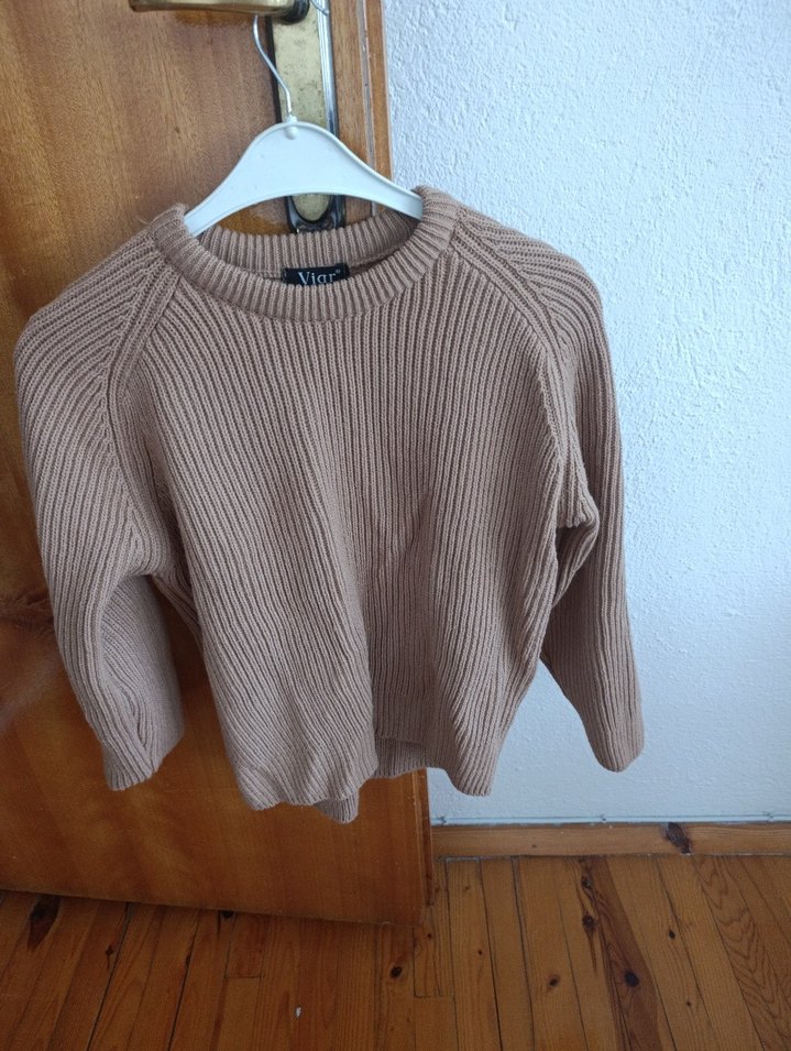 Kahverengi Örgü Kadın Kazak - Görsel 2