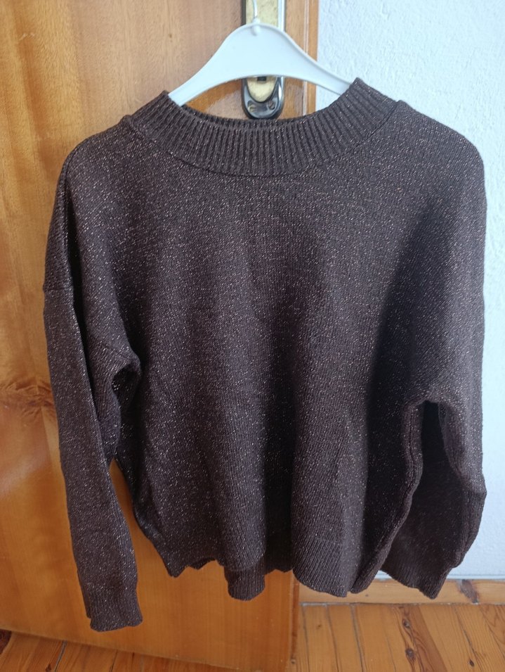 Kahverengi Örgü Kadın Kazak - Görsel 2