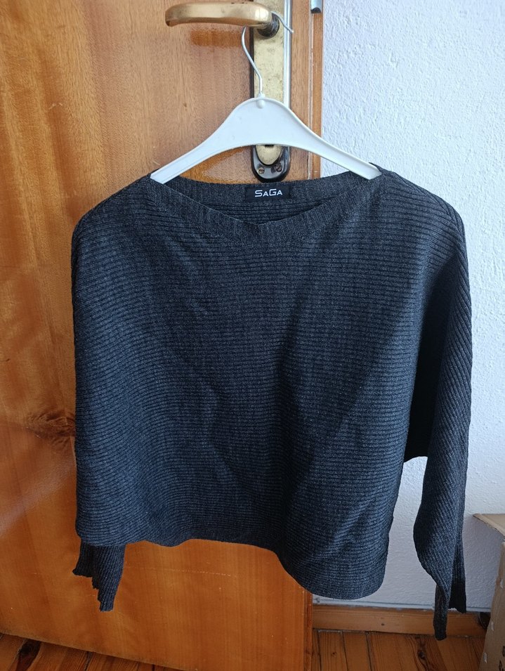 Gri Kadın Örgü Yün Kazak - Görsel 2