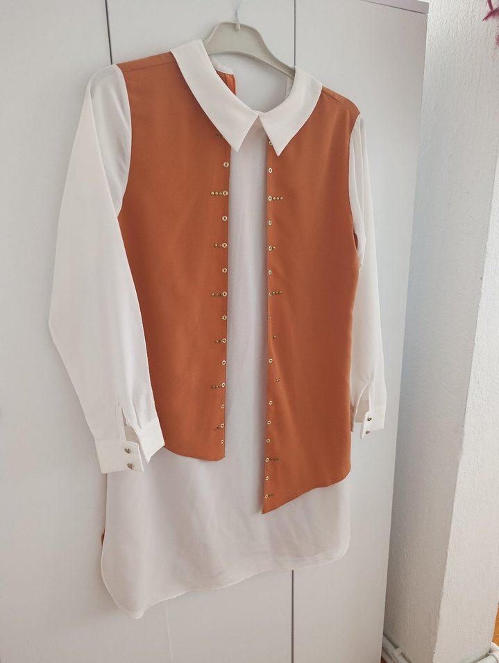 Kollu Mini Kadın Tunik Bej - Görsel 4