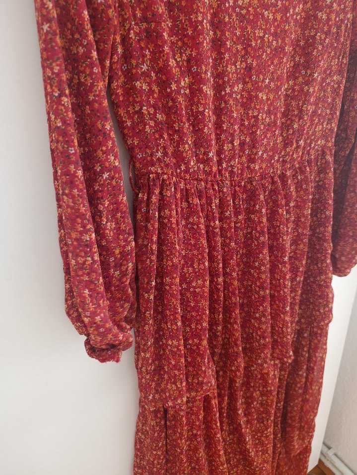 Bordo Bohem Uzun Kollu Uzun Elbise - Görsel 2