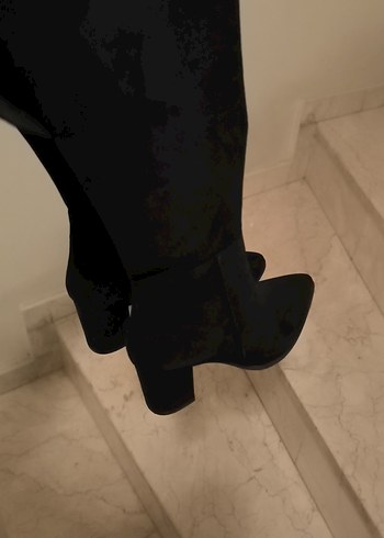 Siyah Süet Dizüstü İnce Topuklu Botlar - Görsel 6