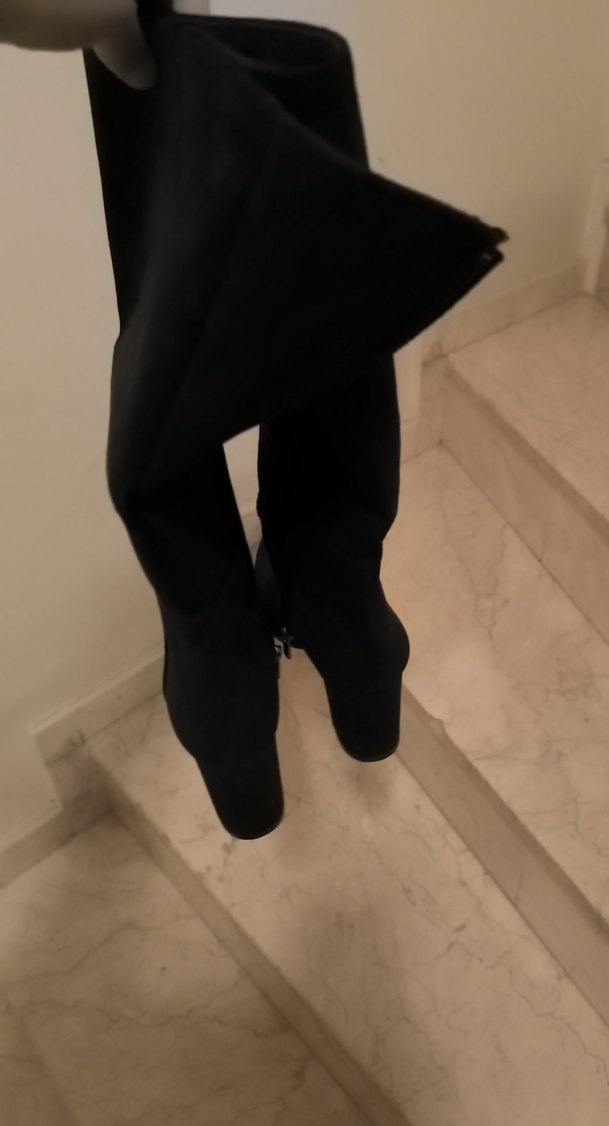 Siyah Süet Dizüstü İnce Topuklu Botlar - Görsel 5