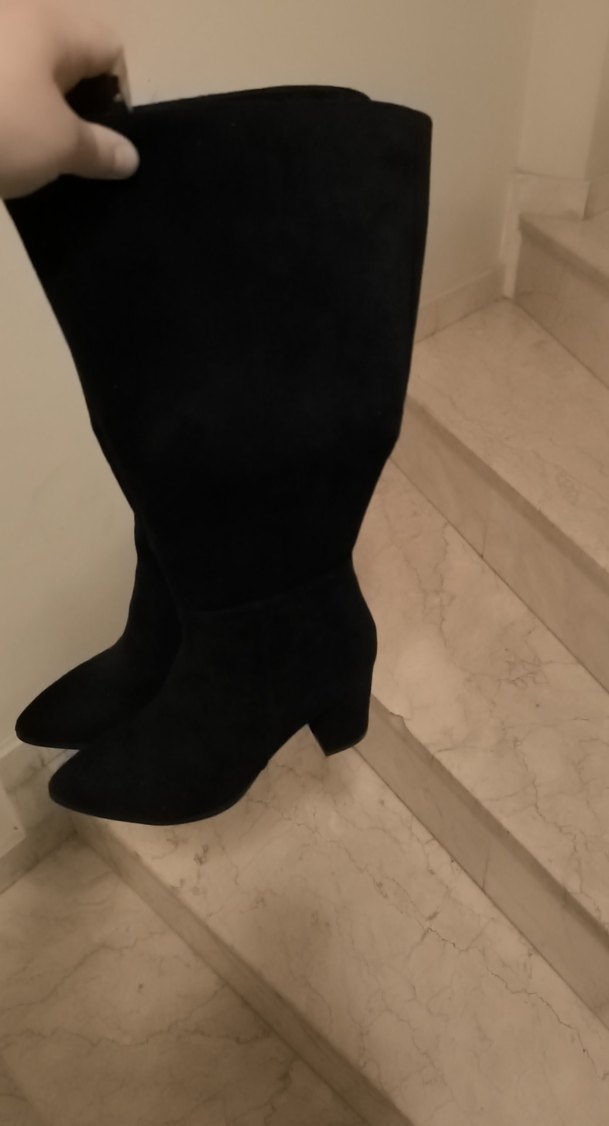 Siyah Süet Dizüstü İnce Topuklu Botlar - Görsel 4