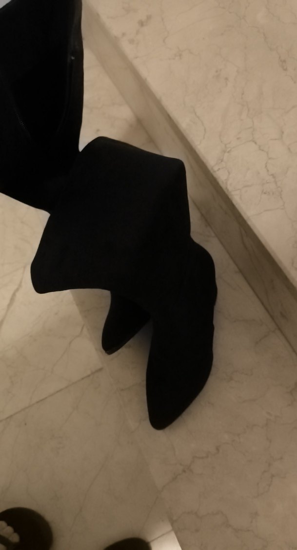 Siyah Süet Dizüstü İnce Topuklu Botlar - Görsel 2