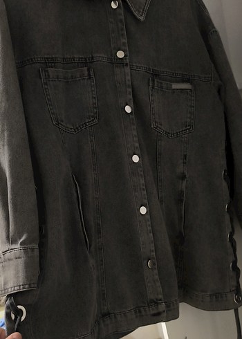 Gri Kadın Denim Midi Ceket - Görsel 4