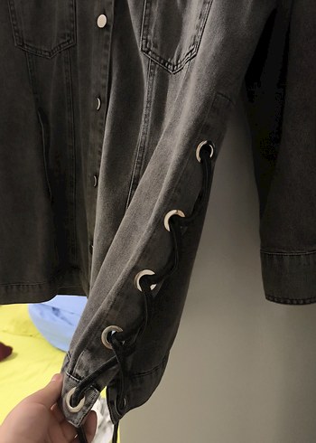 Gri Kadın Denim Midi Ceket - Görsel 2